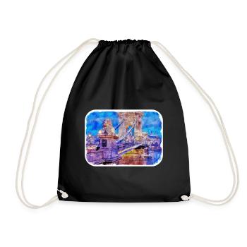 Budapest Hungary Watercolor Sketch Illustration - Drawstring Bag - black - Front