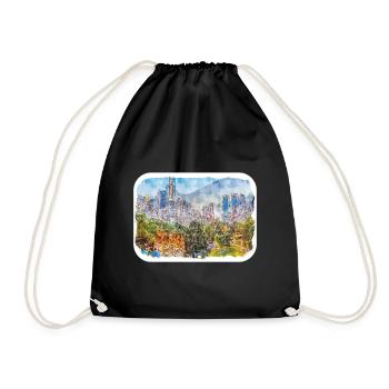 New York Usa Watercolor Sketch - Drawstring Bag - black - Front