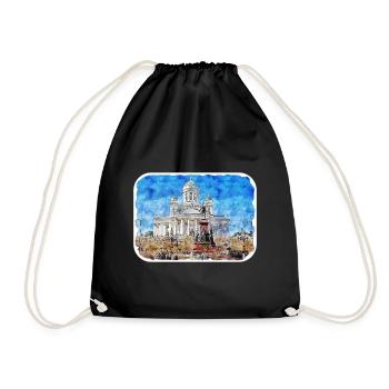 Helsinki Finland Watercolor Sketch Illustration - Drawstring Bag - black - Front