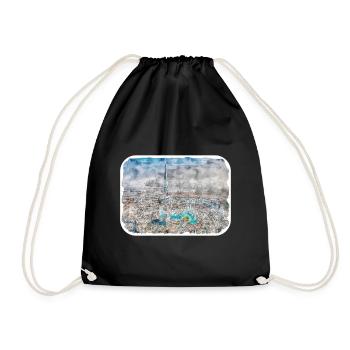 Dubai UAE Watercolor Sketch Hand Drawn Painting - Drawstring Bag - black - Front