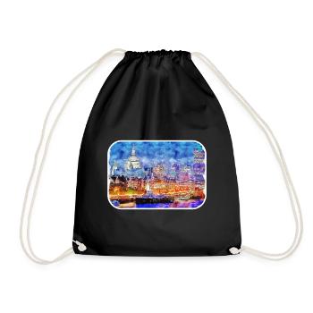 Londres UK Aquarelle Esquisse Dessinée à la Main Peinture - Sac de sport léger - noir - Devant