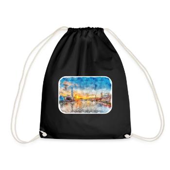 Londres UK Aquarelle Esquisse Dessinée à la Main Peinture - Sac de sport léger - noir - Devant