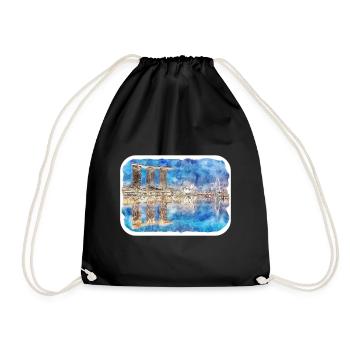 Singapore Watercolor Sketch Hand Drawn Painting - Drawstring Bag - black - Front
