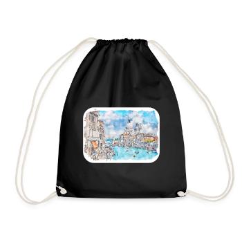 Venise Italie Aquarelle Esquisse Illustration - Sac de sport léger - noir - Devant