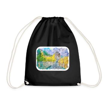 China Watercolor Sketch Hand Drawn Illustration - Drawstring Bag - black - Front