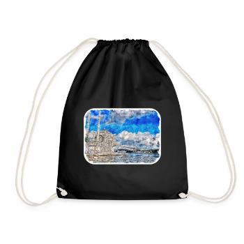 Istanbul Turkey Watercolor Sketch Illustration - Drawstring Bag - black - Front