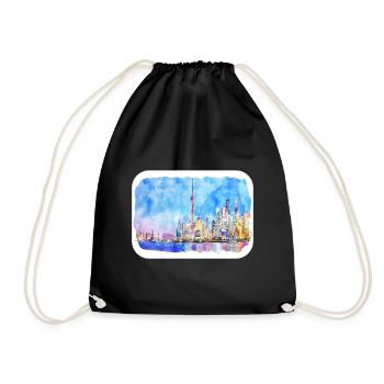 Shanghai Chine Aquarelle Esquisse Dessin Dessiné - Sac de sport léger - noir - Devant