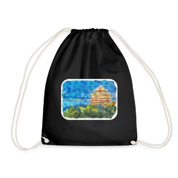 China Watercolor Sketch Hand Drawn Illustration - Drawstring Bag - black - Front