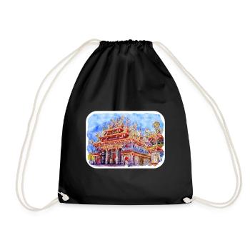 China Watercolor Sketch Hand Drawn Illustration - Drawstring Bag - black - Front