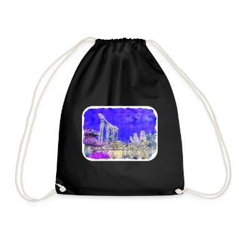 Singapour aquarelle croquis dessinés à la main peinture - Sac de sport léger - noir - Devant