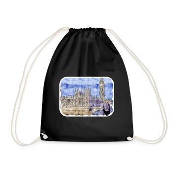 Uk Landmark Watercolor Sketch Painting Illustratio - Drawstring Bag - black - Front