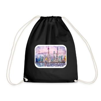 China Watercolor Sketch Hand Drawn Illustration - Drawstring Bag - black - Front