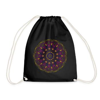 Leuchtendes Mandala in Neonfarben - Turnbeutel - Schwarz - Vorne