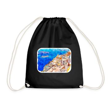 Santorin Grèce croquis aquarelle dessin dessiné - Sac de sport léger - noir - Devant
