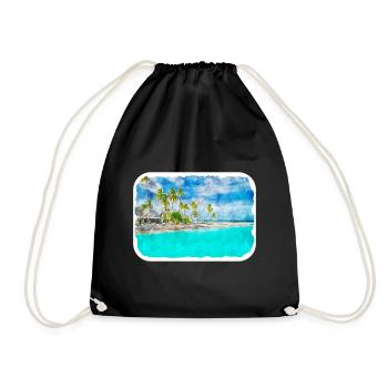 Maldives Watercolor Sketch Hand Drawn Illustration - Drawstring Bag - black - Front