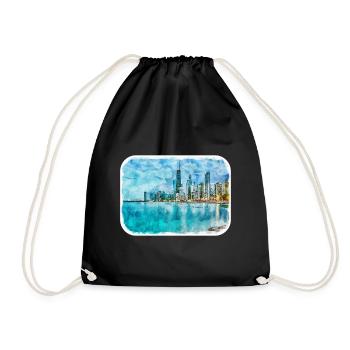 Chicago USA Aquarell Skizze gezeichnete Illustration - Turnbeutel - Schwarz - Vorne