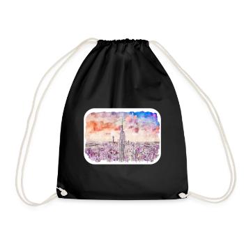 New York Usa Watercolor Sketch Drawing - Drawstring Bag - black - Front