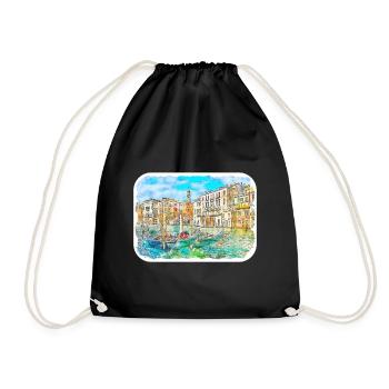 Italy Watercolor Sketch Hand Drawn Illustration - Drawstring Bag - black - Front
