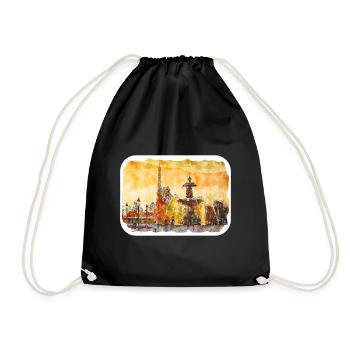 Paris France Watercolor Sketch Painting Drawing - Drawstring Bag - black - Front