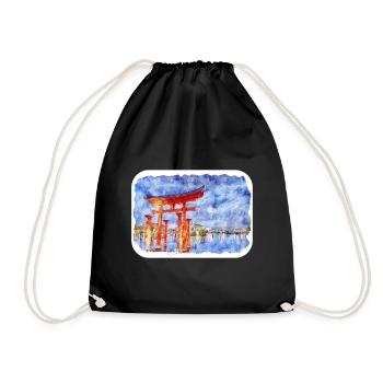 Japan Aquarellskizze Handgezeichnete Illustration - Turnbeutel - Schwarz - Vorne