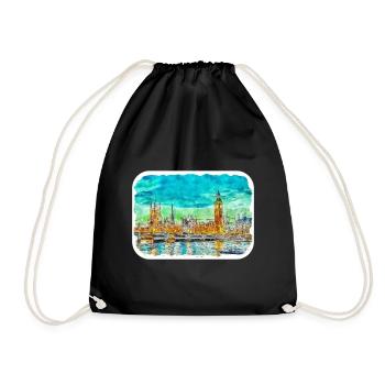 Londres UK Aquarelle Esquisse Dessinée à la Main Peinture - Sac de sport léger - noir - Devant