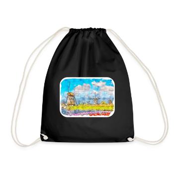 Kinderdijk Moulins à vent Pays-Bas Aquarelle Dessin D - Sac de sport léger - noir - Devant