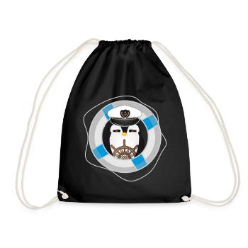 niedlicher Pinguin als Kapitän im Marine Look - Turnbeutel - Schwarz - Vorne