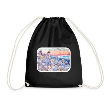 Santorin Grèce Aquarelle Esquisse Dessinée Illustrat - Sac de sport léger - noir - Devant