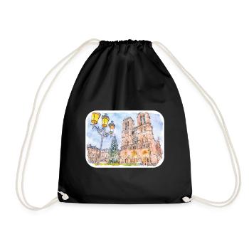 Paris France Watercolor Sketch Drawn Painting - Drawstring Bag - black - Front