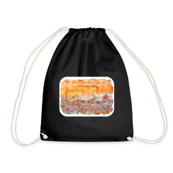 Tuscany Italy Watercolor Sketch Painting - Drawstring Bag - black - Front