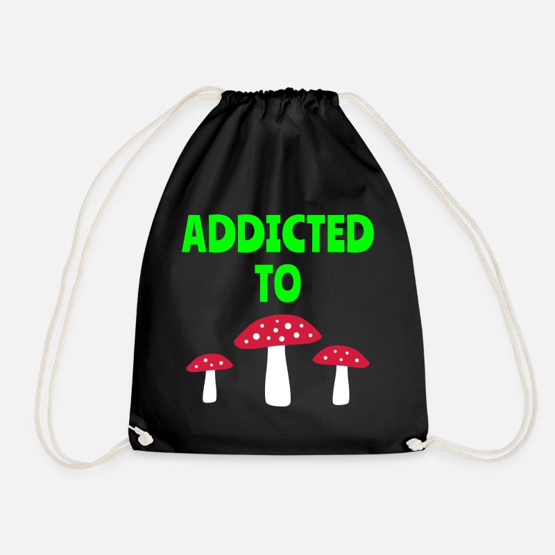 Addicted to fly agarics (three fly agarics) - Drawstring Bag - black