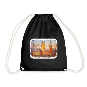 Angleterre Royaume-Uni Aquarelle Esquisse Dessinée à la main Peinture - Sac de sport léger - noir - Devant