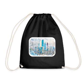 China Watercolor Sketch Hand Drawn Illustration - Drawstring Bag - black - Front