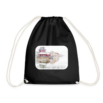 Beijing Landmark Watercolor Sketch Paint Drawing - Drawstring Bag - black - Front