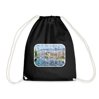 Dublin Irlande Royaume-Uni Aquarelle Sketch Illustration - Sac de sport léger - noir - Devant