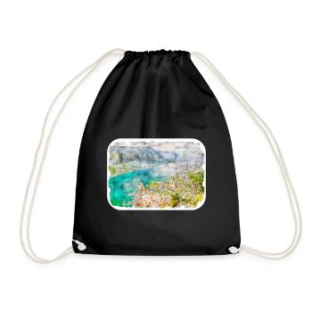 Montenegro Landmark Watercolor Sketch Illustration - Drawstring Bag - black - Front