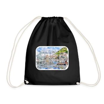 Montenegro Landmark Watercolor Sketch Illustration - Drawstring Bag - black - Front