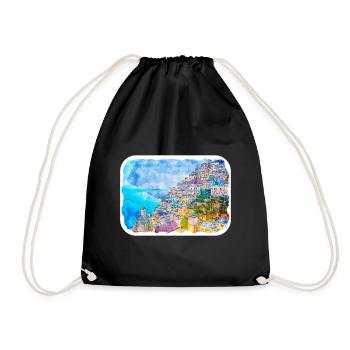 Positano Italie Aquarelle Esquisse Dessinée Illustratio - Sac de sport léger - noir - Devant