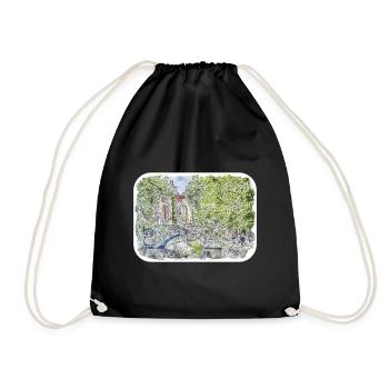 Bruges Belgium Watercolor Sketch Drawn Illustratio - Drawstring Bag - black - Front