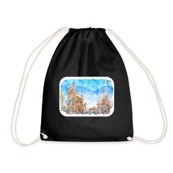 Barcelona Spanien Aquarell Skizze gezeichnet Illustrati - Turnbeutel - Schwarz - Vorne