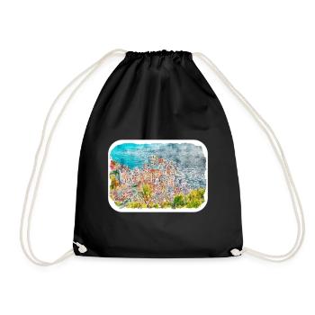 Italy Watercolor Sketch Hand Drawn Illustration - Drawstring Bag - black - Front
