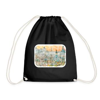 Rome Italy Watercolor Sketch Drawn Illustration - Drawstring Bag - black - Front