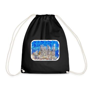 Busan South Korea Watercolor Sketch Illustration - Drawstring Bag - black - Front