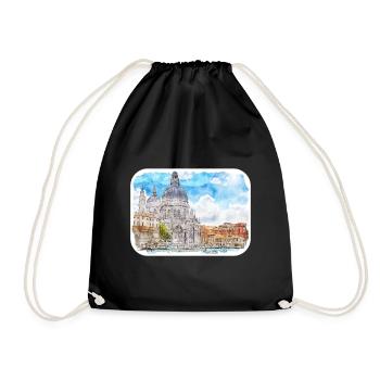 Italy Watercolor Sketch Hand Drawn Illustration - Drawstring Bag - black - Front
