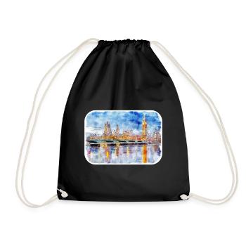 Londres UK Aquarelle Esquisse Dessinée à la Main Peinture - Sac de sport léger - noir - Devant