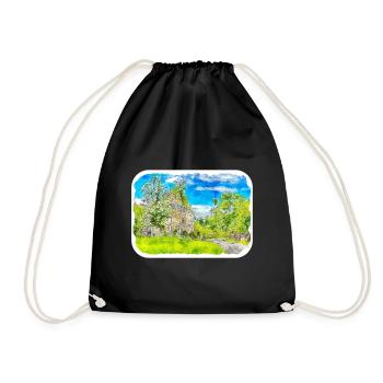 England UK Watercolor Sketch Drawn Illustration - Drawstring Bag - black - Front