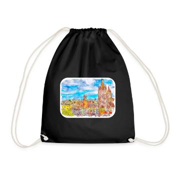San Miguel De Allende Mexico Watercolor Sketch Dra - Drawstring Bag - black - Front