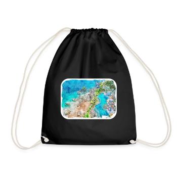 Indonesia Watercolor Sketch Hand Drawn Painting - Drawstring Bag - black - Front