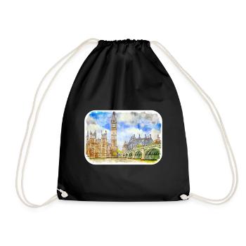 Londres UK Aquarelle Esquisse Dessinée à la Main Peinture - Sac de sport léger - noir - Devant