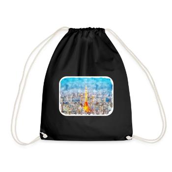 Tokyo Japon Aquarelle Dessin Dessin Illustration - Sac de sport léger - noir - Devant